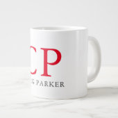 Monogram Professionele platte rode witte Initialen Grote Koffiekop (Voorkant rechts)