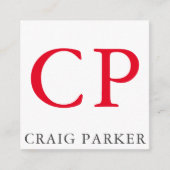 Monogram Professionele platte rode witte Initialen Informatiekaartje (Voorkant)