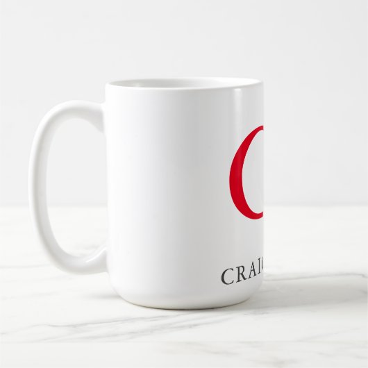 Monogram Professionele platte rode witte Initialen Koffiemok (Links)