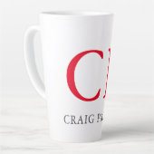 Monogram Professionele platte rode witte Initialen Latte Mok (Linkerhoek)