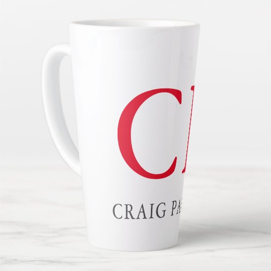 Monogram Professionele platte rode witte Initialen Latte Mok (Linkerhoek)