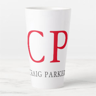 Monogram Professionele platte rode witte Initialen Latte Mok