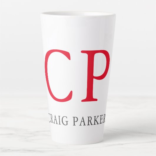 Monogram Professionele platte rode witte Initialen Latte Mok (Voorkant)