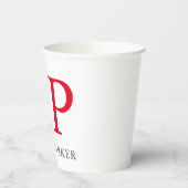 Monogram Professionele platte rode witte Initialen Papieren Bekers (Links)