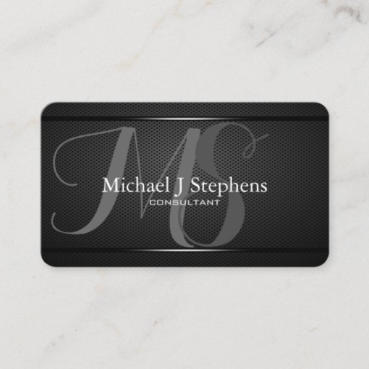 Monogram Professionele Zwarte Metal Textuur Visitekaartje (Voorkant)