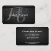 Monogram Professionele Zwarte Metal Textuur Visitekaartje (Voorkant / Achterkant)