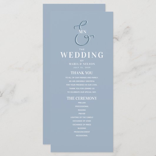 Monogram - programma van de blauwe bruiloft (Voorkant / Achterkant)