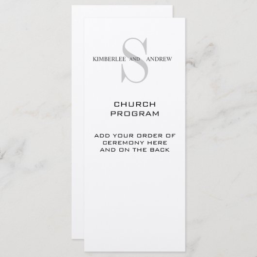 Monogram-programma voor het huwelijk programmakaart (Voorkant / Achterkant)