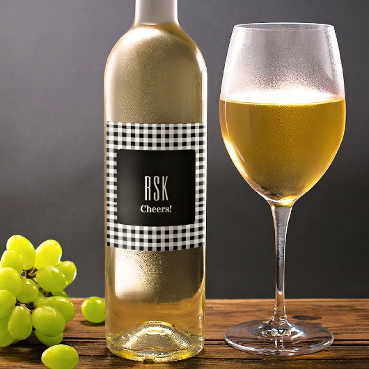 Monogram Proost! Zwart & Wit Buffalo Check (6) Wijn Etiket
