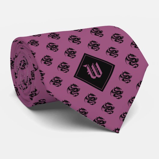 Monogram pruim Paarse draak Stropdas (Opgerold)