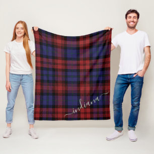 Monogram Pset Tartan Rode Paarse Rustige Naam Fleece Deken