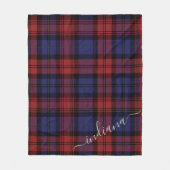 Monogram Pset Tartan Rode Paarse Rustige Naam Fleece Deken (Voorkant)