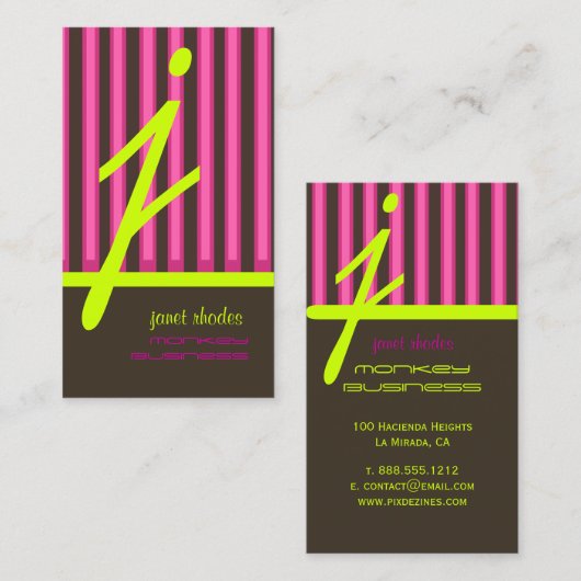 Monogram psychedelische kleuren/chocoladestrepen visitekaartje (Voorkant / Achterkant)