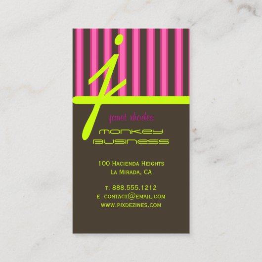 Monogram psychedelische kleuren/chocoladestrepen visitekaartje (Achterkant)