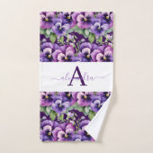 Monogram Purple and White Pansy Pansies Towel Set Bad Handdoek (Handdoek)
