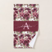 Monogram Purple Burgundy Pink Roses Towel Set Bad Handdoek (Handdoek)