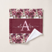 Monogram Purple Burgundy Pink Roses Towel Set Bad Handdoek (Wasdoekje)
