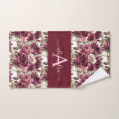 Monogram Purple Burgundy Pink Roses Towel Set Bad Handdoek (Handdoek)