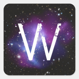 Monogram Purple Galaxy Cluster Vierkante Sticker