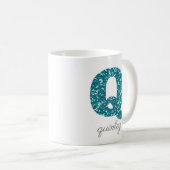 Monogram Q Aqua Glitter Persoonlijk Koffiemok (Voorkant rechts)