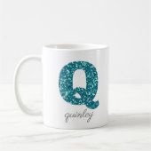 Monogram Q Aqua Glitter Persoonlijk Koffiemok (Links)