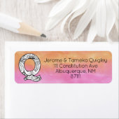 Monogram "Q"-driehoek Letter Oranje roze Waterverf Etiket (Insitu)