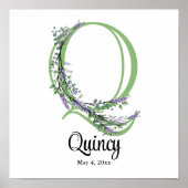 Monogram Q, Eucalyptus Lavendel Nursery Poster (Voorkant)