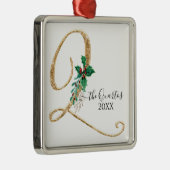 Monogram Q Gold Glitter Kerstmis Holly Foliage Metalen Ornament (Rechts)