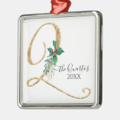 Monogram Q Gold Glitter Kerstmis Holly Foliage Metalen Ornament (Links)