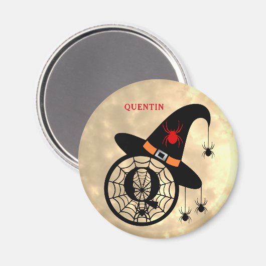 Monogram Q Halloween Sky Witch Spiders Name Magnet (Voorkant / Achterkant)
