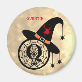 Monogram Q Halloween Sky Witch Spiders Name Magnet