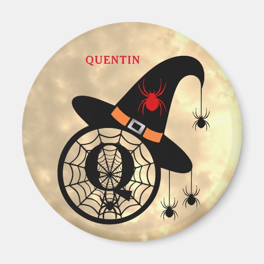 Monogram Q Halloween Sky Witch Spiders Name Magnet (Voorkant)