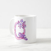 Monogram Q harten en bloemen roze paarse mok (Voorkant links)