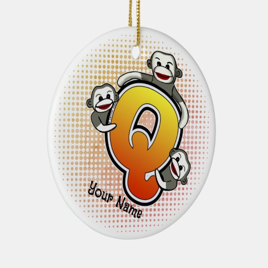 Monogram Q Sock Monkey Keramisch Ornament (Rechts)
