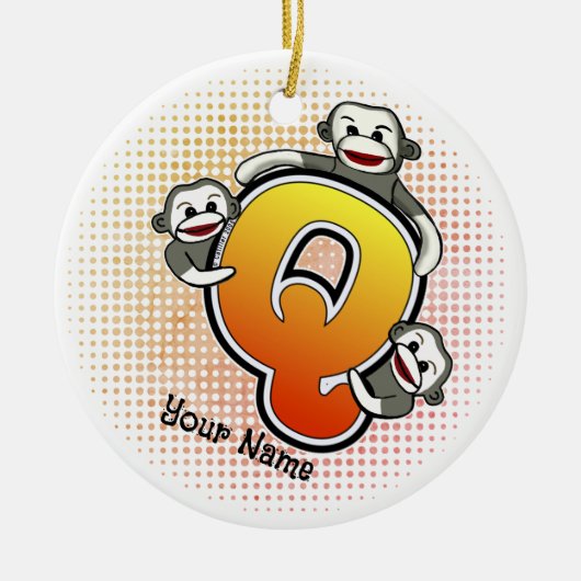 Monogram Q Sock Monkey Keramisch Ornament (Voorkant)