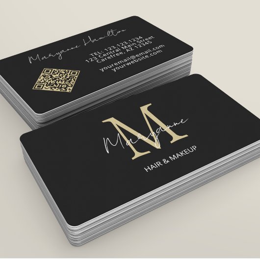 Monogram QR Code Black Gold Visitekaartje