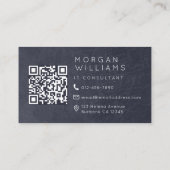 Monogram QR-code Blauw leder Visitekaartje (Achterkant)