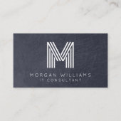 Monogram QR-code Blauw leder Visitekaartje (Voorkant)