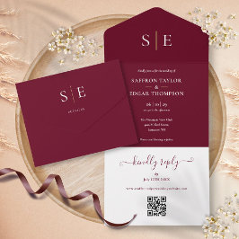 Monogram QR-code bruidsjurk en gouden trouwkaart All In One Uitnodiging