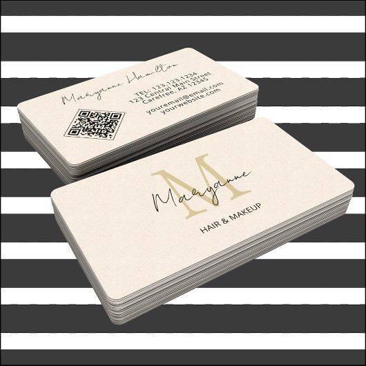 Monogram QR-code crème Visitekaartje