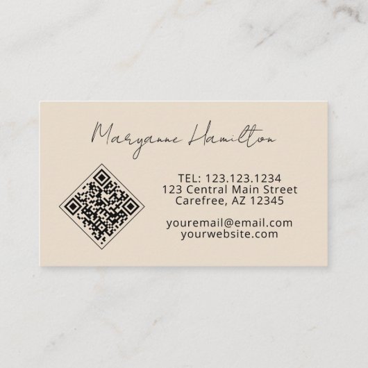 Monogram QR-code Crème Visitekaartje (Achterkant)