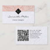 Monogram QR Code Elegant Roos Grijs Marmer Visitekaartje (Voorkant / Achterkant)