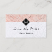 Monogram QR Code Elegant Roos Grijs Marmer Visitekaartje (Voorkant)