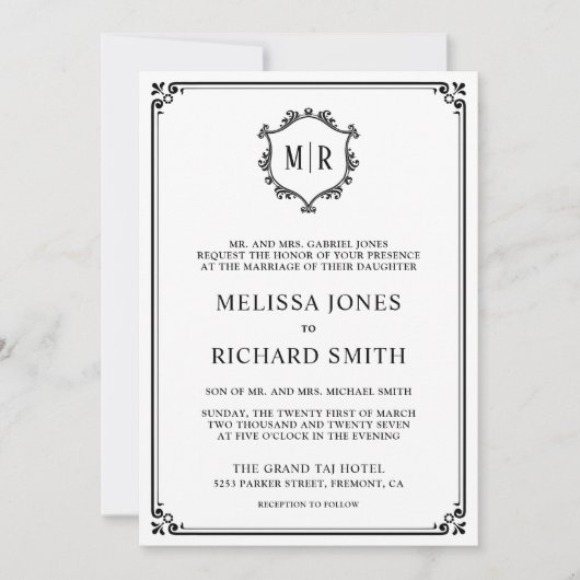 Monogram QR Code Foto Collage Black White Wedding Kaart (Voorkant)