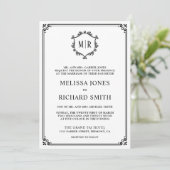 Monogram QR Code Foto Collage Black White Wedding Kaart (Staand voorkant)