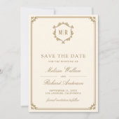 Monogram QR-code fotocollage crèmekleurig goud bru Save The Date (Voorkant)