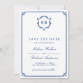 Monogram QR-code fotocollage Koninklijk blauwe tro Save The Date (Voorkant)