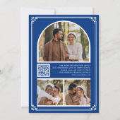 Monogram QR-code fotocollage Koninklijk blauwe tro Save The Date (Achterkant)