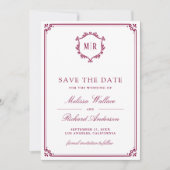 Monogram QR-code fotocollage Magenta bruiloft Save The Date (Voorkant)