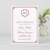 Monogram QR-code fotocollage Magenta bruiloft Save The Date (Staand voorkant)